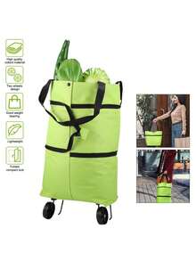 2 In 1 Lightweight Foldable Shopping Cart, Foldable Cart With Wheels, Reusable Shopping Bag, Unisex Travel Bag, Home And Kitchen Supplies, Portable Rolling Shopping Bag With Wheels, Waterproof Trolley. - Multicolor - View 10