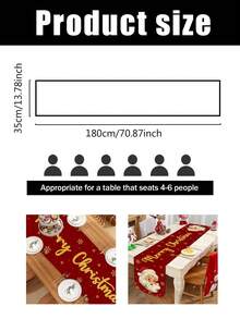 1 pièce Chemin de table thème Noël, éléments adorables du Père Noël, Joyeux Noël, convient pour la décoration de centre de table de fête de Noël, décoration de table pour rassemblement de fête de Noël, 35x180cm, chemin de table en polyester.