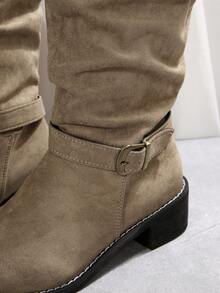 Botas de piel de imitación con hebilla de estilo occidental y casual, de media pantorrilla, para uso diario. Nuevas botas de montar de tacón grueso y vintage para boda, fiesta, oficina, hogar y exterior, para verano y otoño