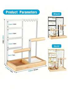 1pc Elegant Jewelry Organizer, 4-Tier Earring Holder With 48 Holes, 6 Hooks Necklace Organizer, Stylish Wood Box For Bracelets & Rings, Perfect Mother's Day Gifts For Women, Preppy Room Dr, Ideal For Valentine's Day, Thanksgiving, Christmas, New Year Celebrations, And Back To School Essentials, Enhance Your Space With Functional And Chic Accessories