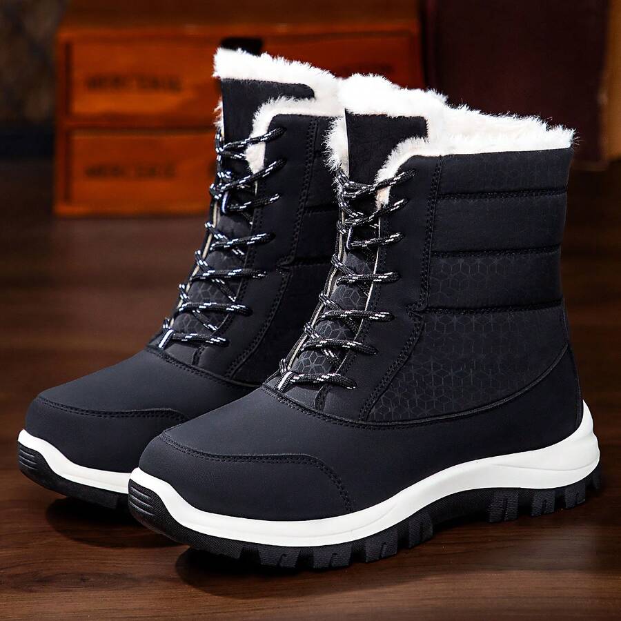Damen Winter Schneestiefel, neue plüschige verdickte Eindrück-Warmhalte-Schuhe