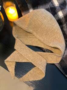 1 pieza Pasamontañas de mujer para otoño/invierno con cobertura para el cuello, gorro de punto con aplicación de estilo callejero para mantener el calor en exteriores