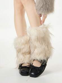 1双Y2K辣妹风毛绒保暖腿套，白色冬季亚文化JK毛绒保暖腿套，舒适保暖 - 彩色 - 查看 13