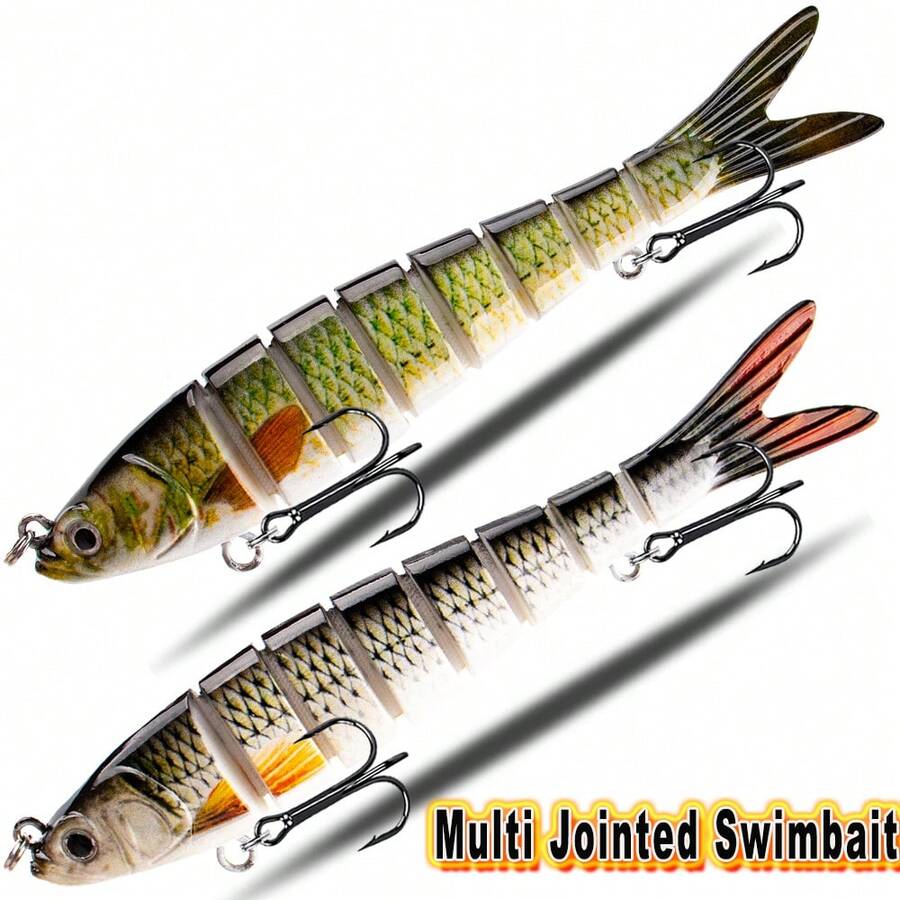 2 种尺寸多关节游泳饵，生动的游泳动作，硬质人工鱼饵，13.5 厘米，10 厘米，硬饵，适用于鲈鱼钓具