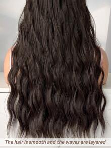 V 型接发夹，黑棕色，20-22 英寸长，自然波浪卷发，合成假发 - 黑棕色 - 查看 10