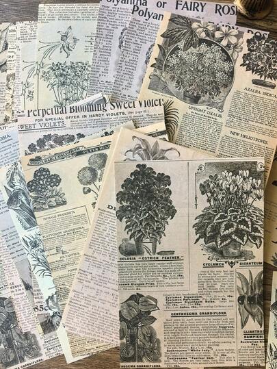 1 paquete de 30 hojas de periódico vintage en inglés, papel decorativo con patrón floral botánico para manualidades DIY, scrapbooking, diarios, collages