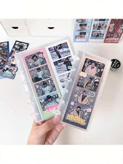 1pc Idol Photo Card Collection Book - 4 Pocket Plastic Rectangular Photo Set With 10 Set Set Ins Simple Matte Photo Album Mushroom Button Loose Leaf Vertical Life Four-Frame Card Book Star Chase Small Card Bill Storage Book