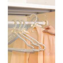 1/2/5/10件珍珠串珠蝴蝶结衣架，40厘米塑料衣架，珍珠衣裤衣架，成人服装，公主衣夹婚纱衣架 - 白色 - 查看 3