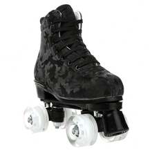 YYW Roller Skates For Women And Men Cowhide High-Top Shoes Classic Double-Row Roller Skate Four-Wheel Roller Skates For Men Girls Unisex Christmas(Camouflage Black Wheel Model) - 迷彩閃光輪 - 查看 7