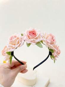 1pc French Vintage Red Rose Flower Headband Bohemian Seaside Photo Headdress Simulate Elegant Fashion Hair Accessories