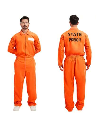 1 conjunto de fantasia de prisioneiro cosplay de Halloween, uniforme de prisioneiro laranja