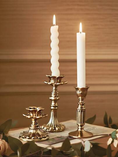 1pc Vintage Gold Candlestick Holders Set Classic Elegant Metal Candle Holders With Intricate Craftsmanship For Home Decor, Romantic Dinner Ambiance, Wedding Centerpiece, Party & Table Decoration - Timeless Antique - Style Candle Stand To Elevate Your Living Room, Dining Room Or Mantel With Luxury Vintage Charm