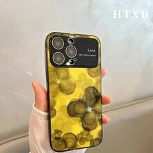Pantalla AG esmerilada de gran tamaño 2 en 1 con patrón de líneas amarillas electrochapadas | Compatible con los modelos 17, 17 Pro, 17 Pro, 16 Pro, 16 Pro, 16 Plus, 15 Pro, 15 Pro, 15 Plus, 14 Pro, 14 Pro, 14 Plus, 13 Pro, 13 Pro, 13 Pro, 12 Pro y 12 Pro - Negro - Ver 3