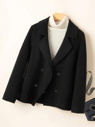 女士休闲双排扣翻领大衣