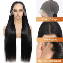 30 Inch 13x6 Lace Front Wigs Human Hair Straight Lace Front Human Hair Wig Pre Plucked 250 Density Glueless Natural Black Straight Wig 13x4 HD Lace Frontal Wigs For Women - Natural Black - 查看 4