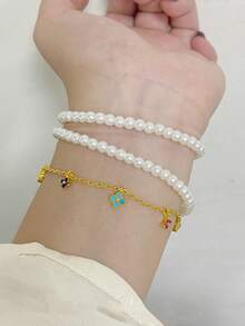 1pc 925 Sterling Silver Colorful Diamond Four-Leaf Flower Bracelet, Luxury Jewelry Accessory For Women, Elegant & Versatile, Suitable For Valentine's Day, Birthday, Party And Daily Wear - Gold - View 6