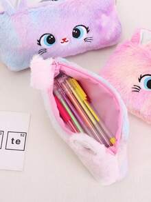 1 PC Cat/Bow Bear Large Capacity Zipper Pencil Case Cartoon Creative Simple Female Student Stationery Pencil Case - Multicolor - View 5