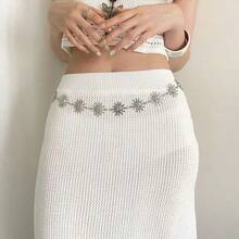 Metal Face Sunflower Waist Chain Body Chain Dress Waist Versatile Accessory,Sweet & Fashionable Gold Jewelry For Women, Suitable For Daily Wear, Beach, Date, Party - 銀色 - 查看 9