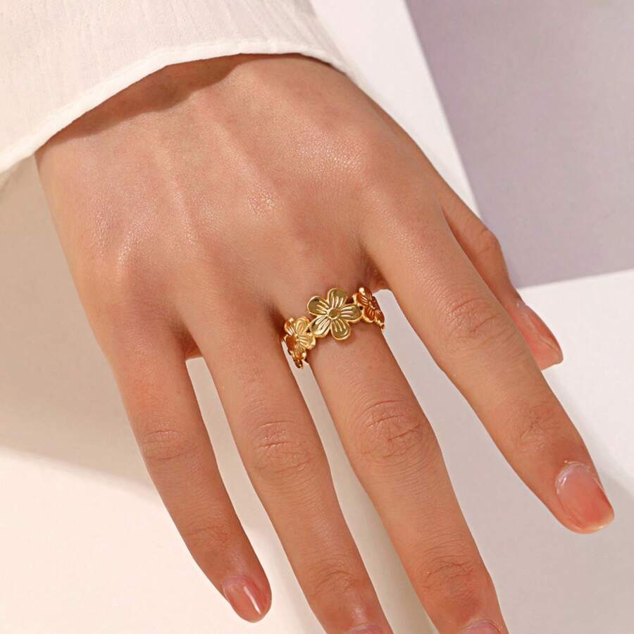 New 18K Stainless Steel Fashion Ring, The Opening Design Can Be Adjusted In Size - 17-dourado - View 1