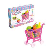 Mini Size Kids Shopping Cart Toy Set, Cartoon Fruit, Vegetable, Educational Toys, Supermarket Carts, Pretend Play Grocery Cart For Boys And Girls Age 3+, Christmas Birthday Gift