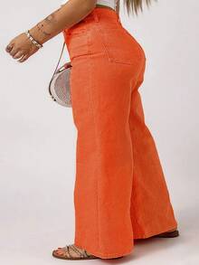大码女式阔腿裤，适合休闲、通勤和返校穿着，秋冬季款 - 橘色 - 查看 4