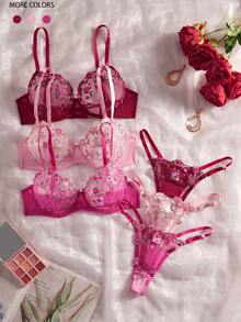 3pcs Women's Sexy Lingerie Set, Mixed Color, Daring & Sexy Ladies Bra Set - Multicolor - View 4