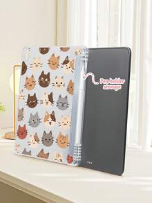 Tablet Computer Case, Cartoon Kitten Pattern, Many Interesting And Cute Kitten Emoticons, Transparent Shell With Pen Slot, Compatible With Various Models Such As IPad Air 3 (10.5 Inches), IPad Air 4 (10.9 Inches), IPad Pro11-In (M4)-2024, Etc.