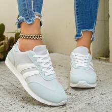Women's Retro Round Toe Lace-Up Soft Bottom Comfortable Shoes, Casual Versatile Breathable Summer Daily Running Sneakers, Solid Color - Xám - Xem 2