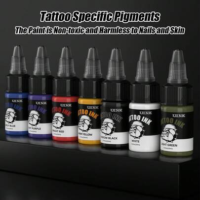 Tinta para tatuajes DQFART, 1 botella individual/Set de 7 botellas, Suministros para tatuajes, Colores vibrantes, Tinta artística, Aplicación suave, Pigmentos premium, Paleta de colores para tatuajes, Diseñada para artistas de tatuajes profesionales