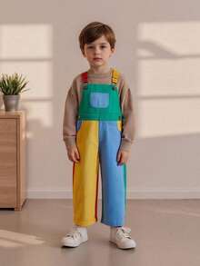 Toddler Baby Girl Boy Summer Overalls Romper Sleeveless Color Block Striped Jumpsuit Shorts Adjustble Shoulder Strap Suspender Shortalls - 綠黃藍 - 查看 7