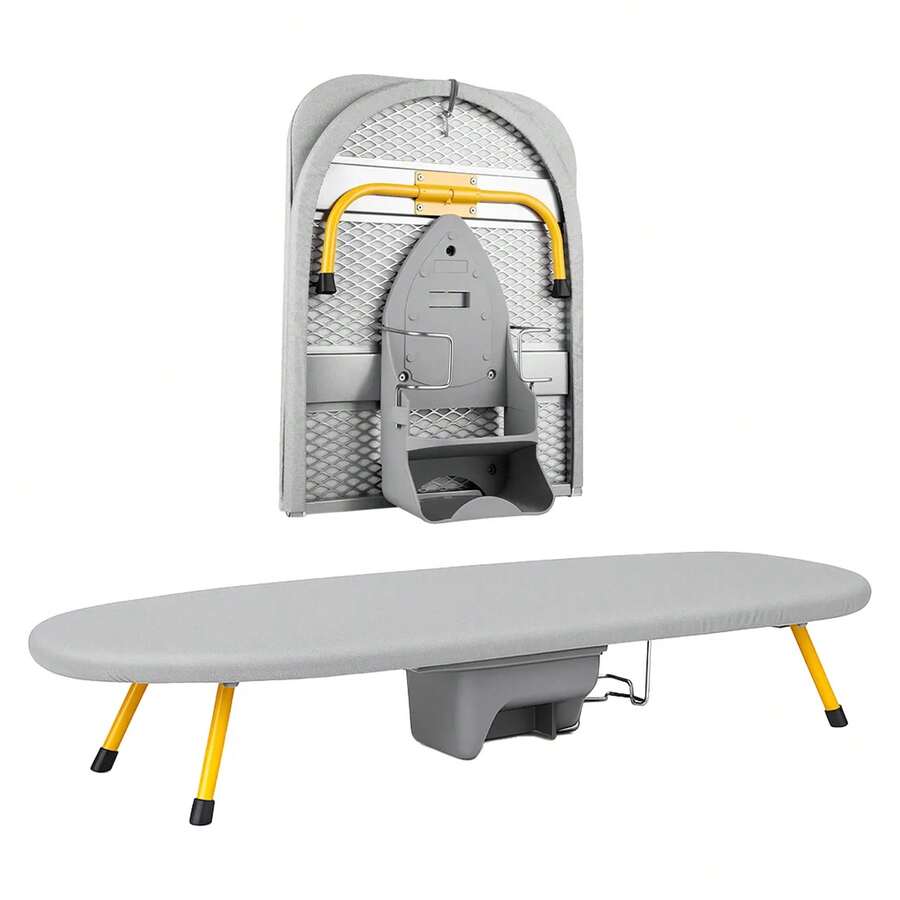 Tabla de planchar plegable premium con portaplancha, funda acolchada desmontable, montaje de pared y mini plancha portátil., Burro de Planchar Plegable Altura Ajustable - Gris - Ver 1