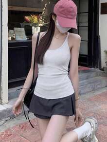 Summer Korean Style Fitted Padded Chest Versatile Backless Camisole Tank Top Casual White - White - View 4