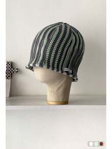 1 件条纹可爱粉色无檐小帽，百搭休闲针织帽，弹力秋冬男女通用无檐小帽 - 彩色 - 查看 8