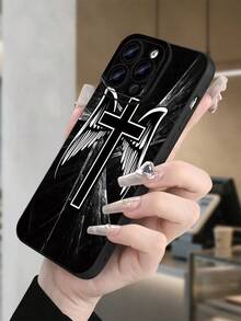 Cross & Wings Christian Phone Case Spiritual Design Anti-Fingerprint Shockproof Cover For IPhone 15 Pro Max For Samsung S23 Ultra Religious Phone Accessories Fashionable Protective Case Daily Use Must - màu đen - Xem 2