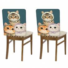 2/4/6pcs Cute Cat Pattern Linen Chair Covers, Suitable For Home Decor, Living Room, Dining Room, Garden, Hotel, Party, Washable Polyester Material Chair Seat Cushion Covers - Multicolor - View 17