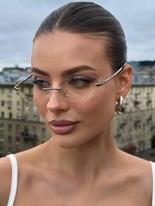1 pieza Gafas de moda estilo deportivo futurista plateado estilo Y2K, elegantes para uso diario, estilo callejero, vacaciones, playa, vuelta al colegio, regalo para la novia - plata clara - Ver 3