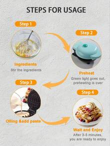 SCISHARE 1pc Mini Waffle Maker, 10cm Waffle Mold, Water-Based Non-Stick Coating, Easy To Clean, 350W Fast Heating, Compact Design For Drawer Storage, EU Plug, 70cm Power Cord - Ideal For Children And Families To Make Breakfast On Trips And In Small Kitchens - View 8