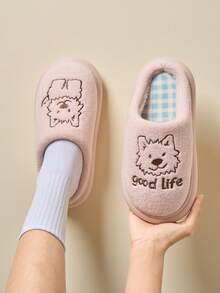 Rosa Schleifen Dekor Damen Hausschuhe, warme Plüschschuhe, rosa Spitzenschuhe, weiche rutschfeste Innen-Hausschuhe für den Winter