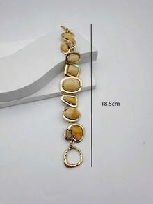 1pc European And American Retro Style Zinc Alloy Inlaid Multicolor Geometric Resin Gemstones Simple And High-End Vintage Bracelet, Suitable For Women, Casual And Vacation, Memorial Day Gift - 彩色 - 查看 4