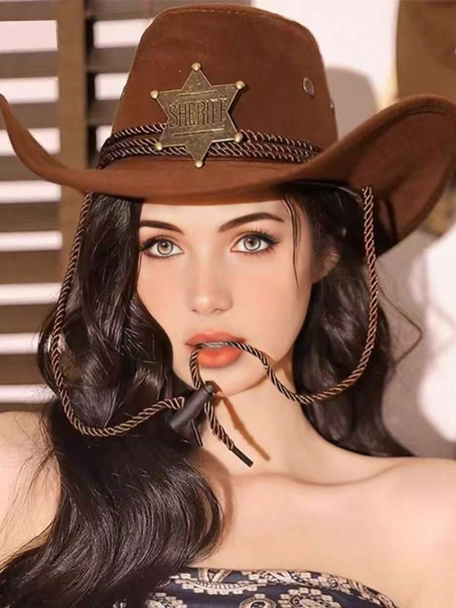 1 件男女通用秋冬牛仔帽，西式休闲太阳帽，适合万圣节服装，适合秋夏旅行 - 彩色 - 查看 1