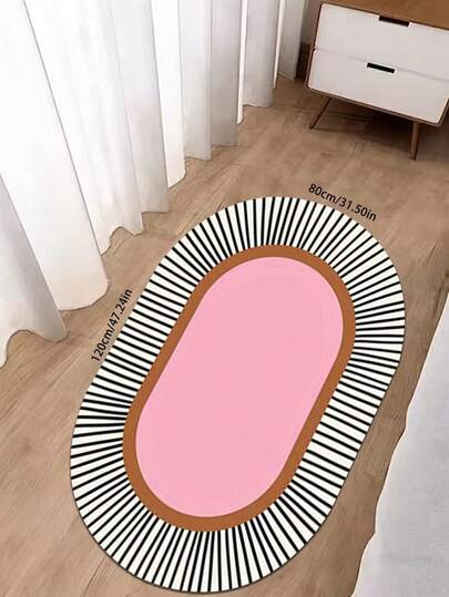 1pc Roze Gestreepte ative Rug, Oval Faux Wool Zachte Com Tafel Bedside Living Room Balcony Area Home Multiple Sizes Available Bedroom Small Outdoor Washable Plush Furry Thick/Fluffy view 3