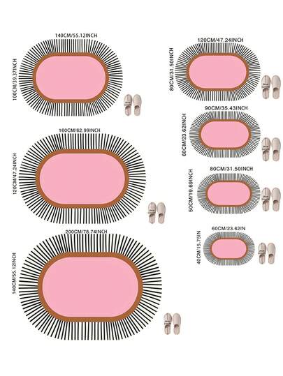 1pc Roze Gestreepte ative Rug, Oval Faux Wool Zachte Com Tafel Bedside Living Room Balcony Area Home Multiple Sizes Available Bedroom Small Outdoor Washable Plush Furry Thick/Fluffy view 7