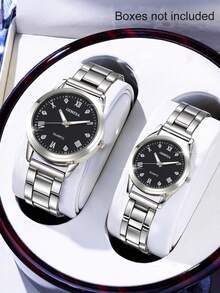 Couple's Quartz Watch, Fashionable Casual Watch, Suitable For Valentine's Day Or Thanksgiving Gift, Suitable For Daily Wear For Men And Women, Ideal For Birthday Gifts, Parties, Holiday Gatherings, And A Perfect Gift For Yourself Or Friends (Excluding Gift Box) - 銀色 - 查看 1