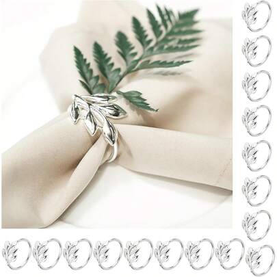 16 Stück Serviettenringe Silber, Metall Serviettenschnallen, Serviettenhalter, Elegante Servietten Schnallen, Napkin Rings für Thanksgiving Hochzeitsfeier Familienessen Ostern Tischdekoration