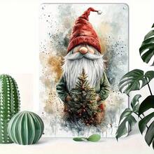 1 Stück 12x8 Zoll Rustikaler Zwerg mit Weihnachtsbaum Metallschild, Vintage Wandkunst Dekoration für Zuhause, Bar, Club, Café, wiederverwendbares Feiertags-Poster