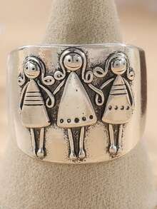 3pcs Vintage Copper-Tone Handcrafted Carved Figurine Rings, Bohemian Style Daily Wear Rings For Women - Silver - View 1