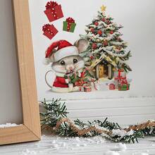 Christmas Wall Stickers Cute Santa Mouse Tree House Wall Stickers Holiday Decorations For Home - Multicolor - View 6