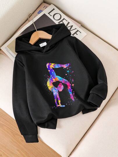 Young Girls' Casual Yoga & Gymnastics Graphic Hoodie, Thermal Lined