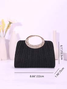 Egg-Shaped Diamond Pleated Shiny Magnetic Closure Elegant Women's Evening Bag, Suitable For Wedding, Party, Birthday Gift - Black - View 3