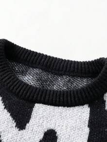 1 Áo len dệt kim in họa tiết sáng tạo dành cho nam, Áo chui đầu thời trang và thường ngày, Làm từ vải mềm mại, thoải mái và ấm áp, Thích hợp mặc vào mùa xuân, mùa thu và mùa đông. - màu đen - Xem 3